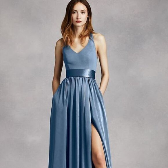 White by Vera Wang Dresses & Skirts - White Vera Wang V Neck Halter Gown Blue Size 12